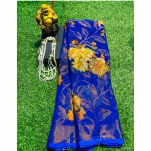 generic womens viscose rayon printed saree with unstitched blouse royal blue