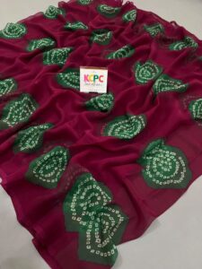 kcpc summer special rajasthani royal georgette bandhani sarees wine