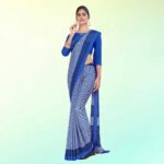 royal blue womens premium italian silk small butty housekeeping uniform saree