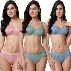 womens multi colour padded bra penty set